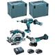 Set aus 3 Maschinen 18 v Li-Ion 5 Ah Makita Bohrmaschine DHP481 + Schleifmaschine DGA506 + Säge