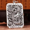 Collier avec Pendentif en Argent pour Homme Totem de Dragon Marque Carrée Rétro Hip Hop Punk