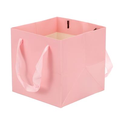 16x16x16cm Paper Bag with Handle, 12 Pack Bouquet Packaging Bag, Pink