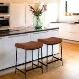 Anmytek 27'' Modern Backless Upholstered Kitchen Counter Bar Stool with Saddle Seat and Metal Base-Set of 2