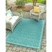 Rugs.com Outdoor Lattice Collection Rug â€“ 5 x 8 Teal Flatweave Rug Perfect For Bedrooms Dining Rooms Living Rooms