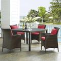 Side Dining Chair and Table Set Rattan Wicker Brown Red Modern Contemporary Urban Design Outdoor Patio Balcony Cafe Bistro Garden Furniture Hotel Hospitality