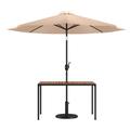 Flash Furniture Lark Series 3-Piece Steel Teak Patio Table with Umbrella and Stand Tan