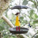 Yesfashion Creative Hanging Bird Feeder Girl With Umbrella Tray Outdoor Garden Yard Decoration