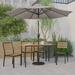 Emma + Oliver 7 Piece Patio Table Set - 4 Synthetic Faux Teak Stackable Chairs - 30 x 48 Faux Teak Table - Gray Umbrella with Base