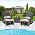 Costway 5PCS Patio Rattan Furniture Set Ottoman Cushioned W/Cover Space Saving Off White