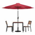 Flash Furniture Lark Series 5-Piece Steel/Aluminum Teak Patio Table and Chair Set Red