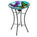 Evergreen 15 Hand Painted Embossed Glass Bird Bath with Solar Stand Bountiful Butterfly