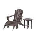 WestinTrends Dylan Patio Lounge Chairs 3 Pieces Seashell Adirondack Chair with Ottoman and Side Table All Weather Poly Lumber Outdoor Patio Chairs Furniture Set Dark Brown