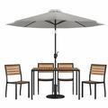 Flash Furniture Lark Series 7-Piece Steel/Aluminum Teak Patio Table and Chair Set Gray