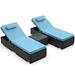 paproos 3 Piece Outdoor Sunbed All-Weather Wicker Chaise Lounge Set of 2 Patio Furniture Rattan Lounge Chair with Cushion Head Pillow and Side Table Outside Tanning Recliner for Beach Pool Deck