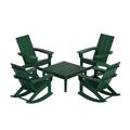 WestinTrends Ashore 5 Piece Patio Rocking Chair Set All Weather Poly Lumber Adirondack Rocker Conversation Set Porch Patio Chairs Set of 4 with Low Coffee Table Dark Green