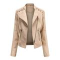 Women Faux Leather Jacket Fashion Zipper Moto Biker Coat Motorcycle Outerwear Trendy Lapel Long Sleeve Slim Streetwear