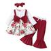 2DXuixsh Character Set Girls Baby Girls Cotton Floral Autumn Long Sleeve Pants Bow Tie Tops Bell Bottom Headbands Set Clothes Baby Preemie Girl Dresses Cotton Red 110