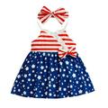 JDEFEG 24 Month Dress Toddler Girls Sleeveless Independence Day Striped Printed Dress 4Th Of July Kids Ruffles Bowknot Suspenders Dresses Headbands Dress Shoes for Girls Size 13 Blue 120