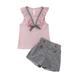 2Pcs Newborn Girls Clothes Outfits Ruffle Sleeveless Bow Tie Top + Plaid Print Button Shorts