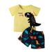 JDEFEG Boys Outfits Size 7 Dino Kids + Shirts Summer Toddler Years Outfits Baby Set Hawaii Boys Tops 0-4 Clothes Shorts Short Sleeve T Outfits&Set 6T Boys Set Cotton Yellow 70