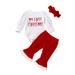 wybzd 3PCS Newborn Infant Baby Girls Christmas Outfits My 1st Christmas Ribbed Romper Bell Bottom Pant Xmas Outfit