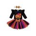Infant Baby Girls Halloween Outfits Pumpkin Romper Shirt Top Tulle Tutu Skirt Headband Fall 3Pcs Clothes Set