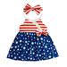 JDEFEG 24 Month Dress Toddler Girls Sleeveless Independence Day Striped Printed Dress 4Th Of July Kids Ruffles Bowknot Suspenders Dresses Headbands Dress Shoes for Girls Size 13 Blue 100