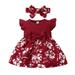 JDEFEG Girl Dress 6 Year Old Girls Fly Sleeve Ribbed Bowknot Dresses Toddler Ruffles Floral Printed Princess Dress Headbands Set Girls Party Dresses 7-16 Cotton Blend Red 86