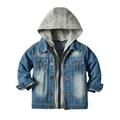 Kids Jacket with Hood Toddler Children Outwear Over Autumn Winter Long Sleeve Denim Jacket Blouse Boys Jean Hoodie Blue Black Boys Coat M