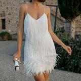 pafei tyugd Women s Sequin Feather Suspender Dress Lace Cocktail Party A-line Dress Sleeveless Crewneck Solid Dress