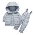 ZCFZJW 2Pcs Baby Boys Girls Snowsuit Winter Warm Down Puffer Coats Outerwear Clothes Hooded Jacket Snow Ski Bib Pants Outfits Ski Suit Set(Gray 2-3 Years)