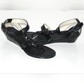 Coach Shoes | Coach Viktoria Size 8 Black Leather Wedge T-Strap Sandals | Color: Black/Gray | Size: 8