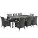 Modern Contemporary Urban Outdoor Patio Balcony Garden Furniture Side Dining Chair and Table Set Sunbrella Rattan Wicker Grey Gray