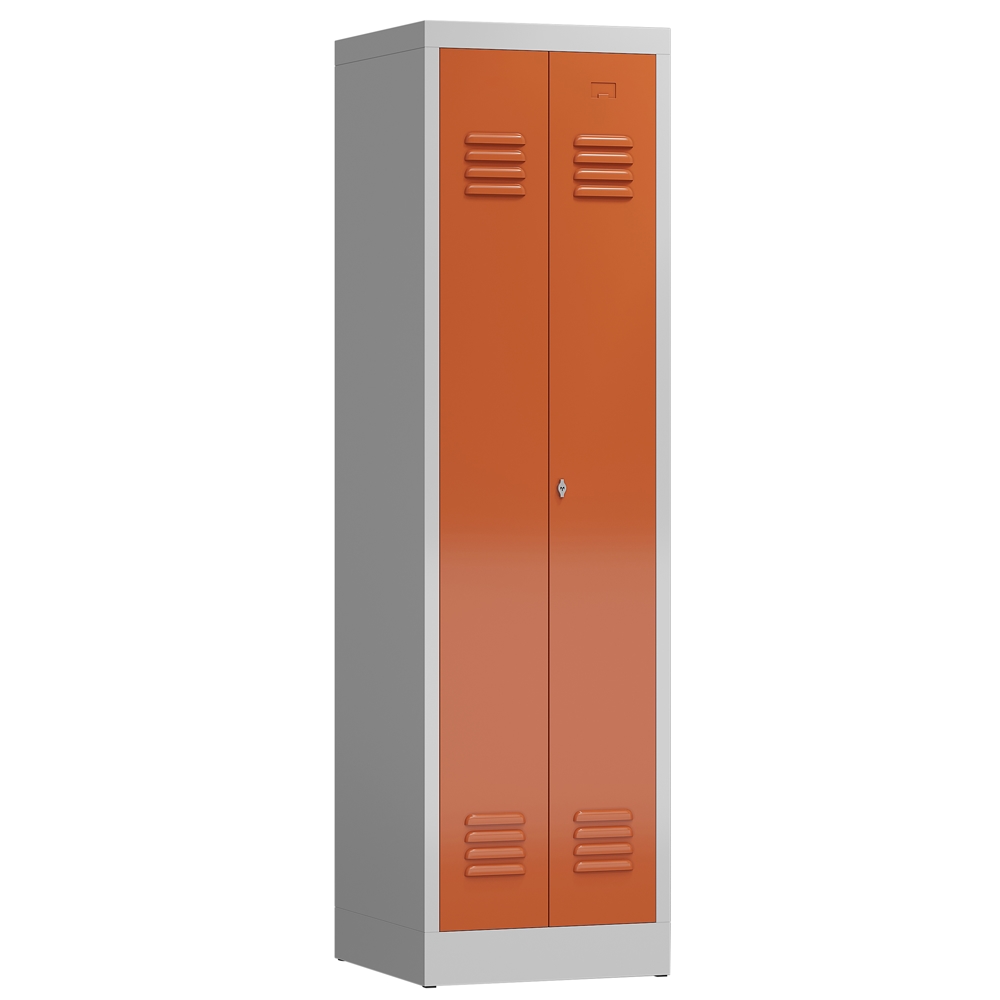 ClassiX Garderobenschrank, 2 Abteile mittig schließend, 1800 x 500 x 500 mm, lichtgrau/feuerrot Image