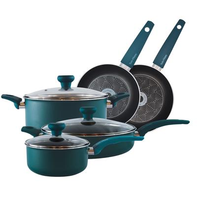 8 Piece Non Stick Aluminum Cookware Set by Taste of Home in Sea Green