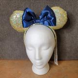 Disney Accessories | Disney Parks Wdw 50th Anniversary Gold Sequin Blue Bow Ears Headband Earidescent | Color: Blue/Yellow | Size: Os