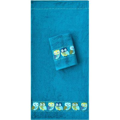 Handtuch DYCKHOFF "Eulen", blau (petrol), B:50cm L:100cm, Walkfrottee, Obermaterial: 100% Baumwolle, Handtücher (Packung