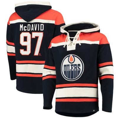 Herren-Pullover-Hoodie '47 von Connor McDavid mit Spielername und -nummer der Edmonton Oilers in Marineblau Image