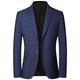 Men's Blazer British's Style Vintage Plaid Blazer Men Casual Slim Fit Suit Jacket Single Button Business Social Blazer,Blue,Asian L(EUR S)