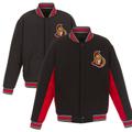 Men's JH Design Black/Red Ottawa Senators Wool Poly-Twill Accent Full Snap Jacket