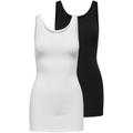 Tanktop ONLY "ONLLIVE LOVE NEW LONG TT 2PACK NOOS", Damen, Gr. XL (42), schwarz-weiß (schwarz pack:schwarz and weiß), Jersey, Obermaterial: 95% Baumwolle, 5% Elasthan, unifarben, casual, slim fit Po-bedeckend, Rundhals, ohne Ärmel, Tops