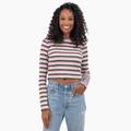 Dickies Women's Striped Long Sleeve Cropped T-Shirt - Green Fox Baby Stripe Size S (FLR51)