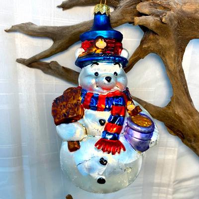 Disney Holiday | Christopher Radko Disney Winnie The Pooh Snowman Holiday Christmas Ornament 1998 | Color: Blue/Red | Size: 6.5 Inches