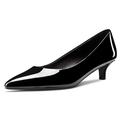 Saekcted Women Low Kitten Heel Pointed Toe Pumps Court Shoe Slip-on Wedding Office Dress 3.5 CM Heels Shoes Black Patent 4 UK