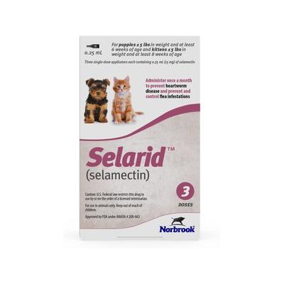 Selarid Topical Solution for Puppies & Kittens, 0-5 lbs, (Mauve Box), 3 Doses (3-mos. supply)