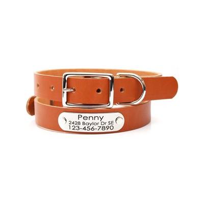 Mimi Green Leather with Personalized Name Plate Dog Collar, Tan, Medium: 15 to 19-in neck, 1-in wide