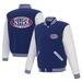 Men's JH Design Royal NHRA Two Hit Reversible Fleece Jacket with Faux Leather Sleeves