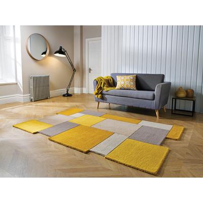 Wollteppich FLAIR RUGS "Abstract Collage", gelb (ocker), B:120cm H:11mm L:180cm, Wolle, Teppiche, 100% Wolle, Karo Design, Patchwork, modern, mehrfarbig Image