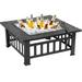 Outdoor Fire Pit SEGMART 32 Square Metal Fire Pit with Grill Net Wood Burning BBQ Grill Fire Pit Bowl with Porker Backyard Patio Garden Fire Pit for Camping/Heating/Picnic LL584