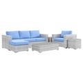 Lounge Sectional Sofa Chair Set Rattan Wicker Light Grey Gray Light Blue Modern Contemporary Urban Design Outdoor Patio Balcony Cafe Bistro Garden Furniture Hotel Hospitality