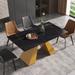 63" Marble Dining Table, Rectangular Sintered Stone Top and Carbon Steel Pedestal