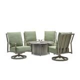 Aspen Cushion 5 Piece Seating Set with 4 High Back Swivel Rocker Lounge Chairs, Round Fire Table