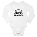 I Really Love My Grandpa Funny Baby Long Sleeve Romper Infant Boy Girl Unisex (White 18-24M)